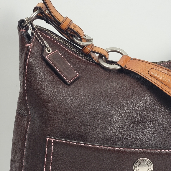 Coach Dark Brown Tan Gorgeous Pebble Leather Shoulder Bag Purse No H0669-F08E98 - Picture 4 of 16